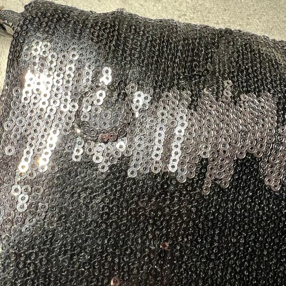 BCBGeneration Black and Silver Sequin Fold Over Clutch Zippered Closure - Picture 11 of 11